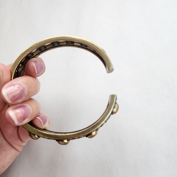 Heidi Daus Bangle Bracelet Hinge Old Gold Bronze Cognac Pearl Everyday elegance - Picture 9 of 12